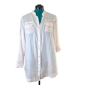 Chico's Ramie Button Down Tunic‎ Shirt Women's Size 2 Pale Pink Long Sleeve